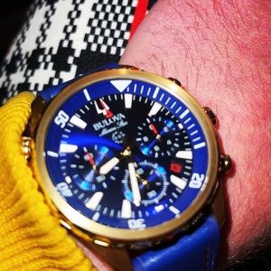 Bulova Gold Plated with blue leather band watch